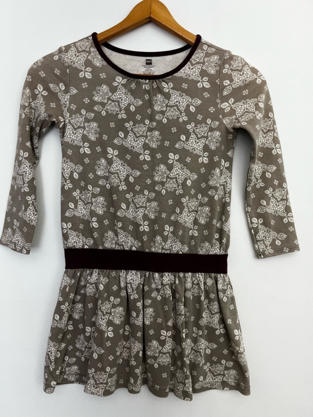 Tea Collection Girls 7 Floral Butterflies Fit & Flare Long Sleeve Dress Cotton